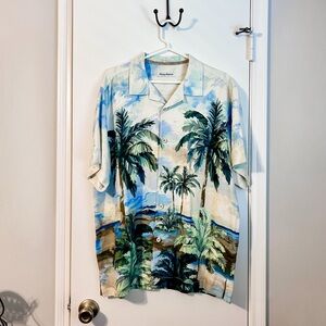 Tommy Bahama Silk Blue and Green Palm Print Shirt